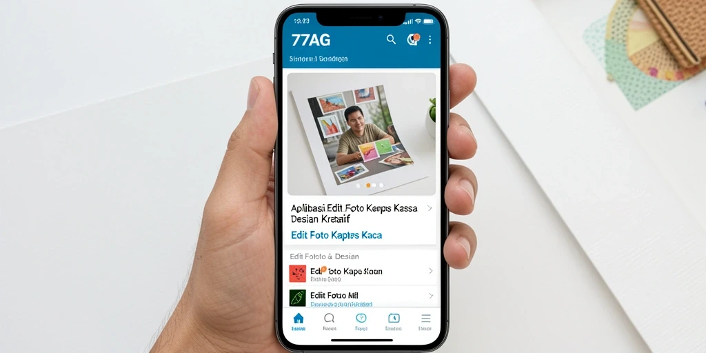 Tampilan antarmuka 77AG dengan fitur Edit Foto Kertas Kaca yang menawan.